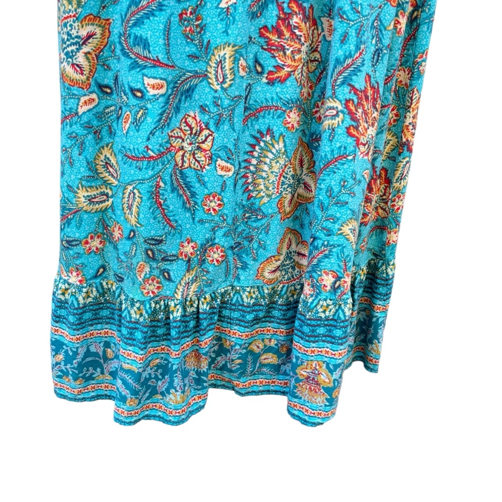 Band Of The Free Maxi Dress Blue Floral Double V Neck Faux Wrap Pockets Size M - Picture 10 of 11